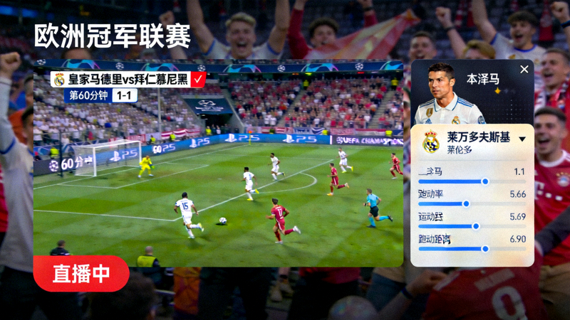 欧洲冠军联赛皇家马德里队对阵拜仁慕尼黑队比赛直播画面